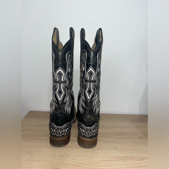 Womens Black, White Cross & Wings Corral Boots A1019 - Picture 6 of 11